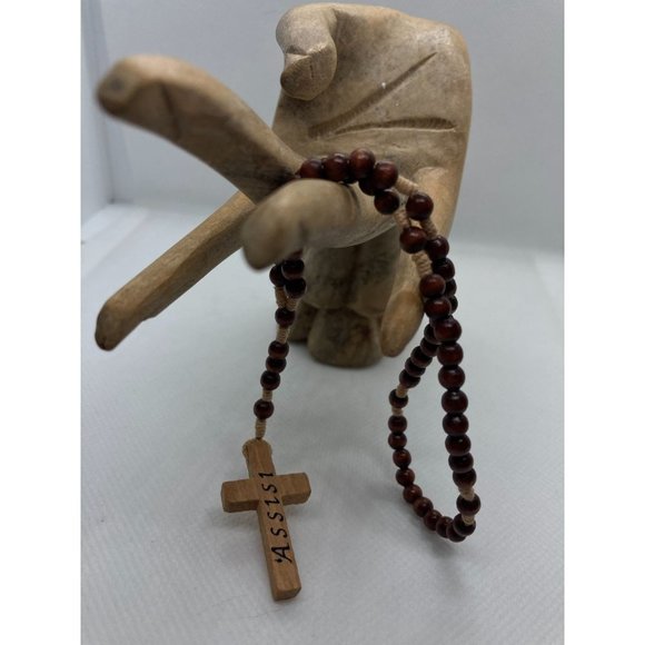 Small Wooden Rosary Bracelet w Assisi Cross - Picture 3 of 5